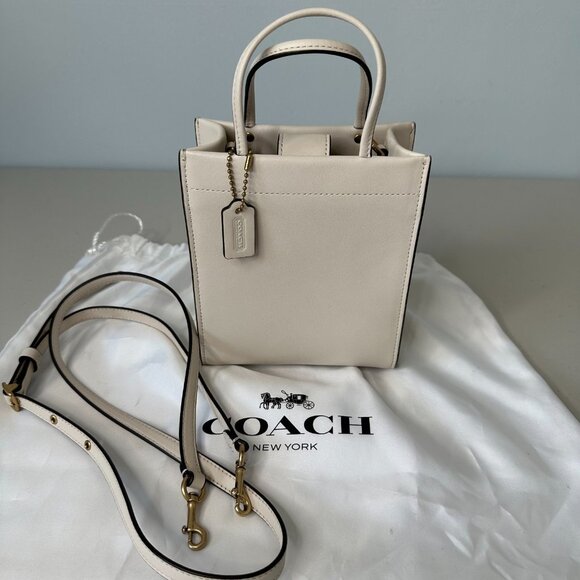 COACH Mini Cashin Tote C4828 Glovetanned Leather Bag Cream Off White - Picture 1 of 13